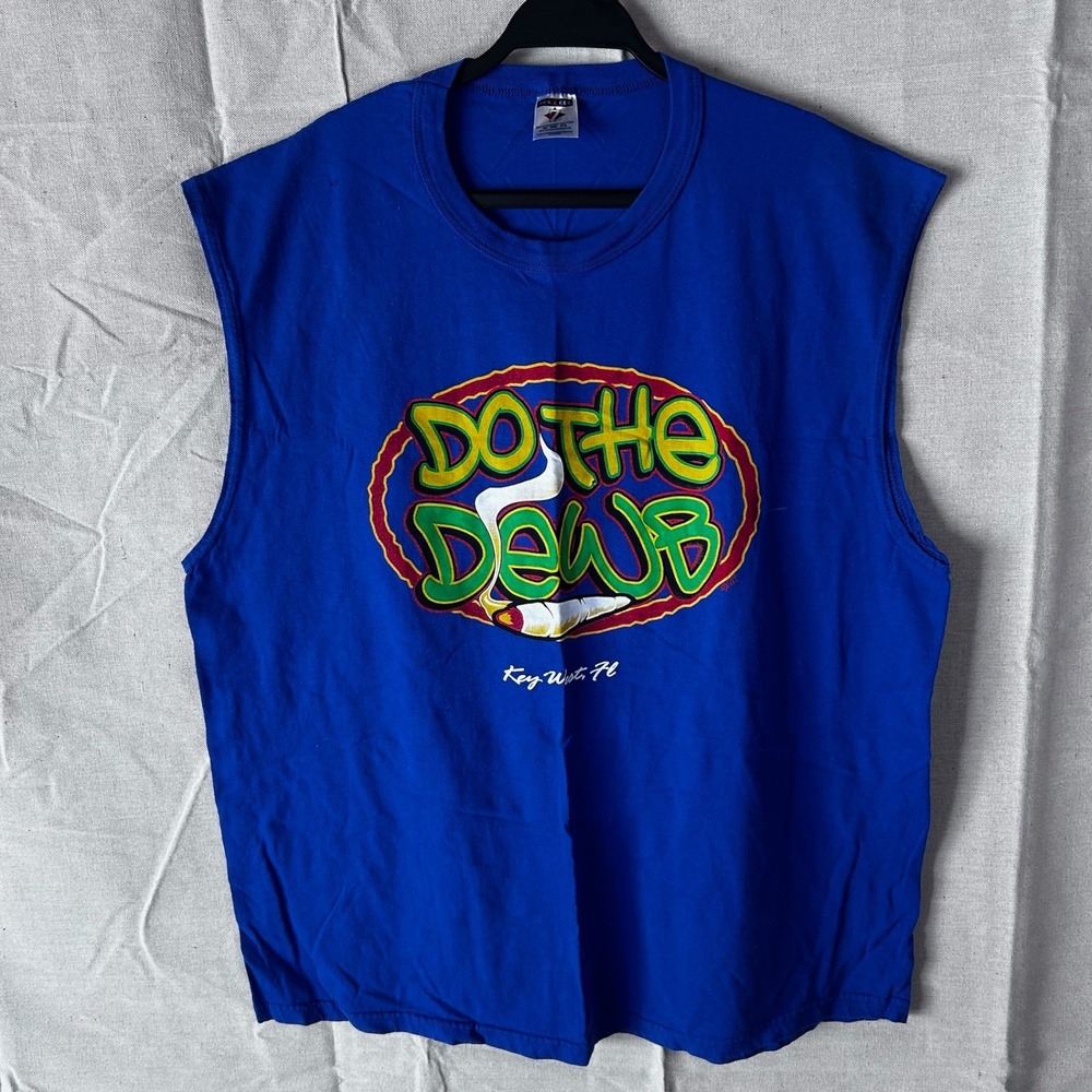 Vintage Jerzees Do The Dewb Key West FL Muscle‎ Tee Shirt Blue Mens 2XL Humor